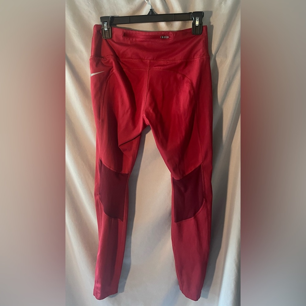 Nike Red Women's Performance Leggings with Mesh Knee Panels
